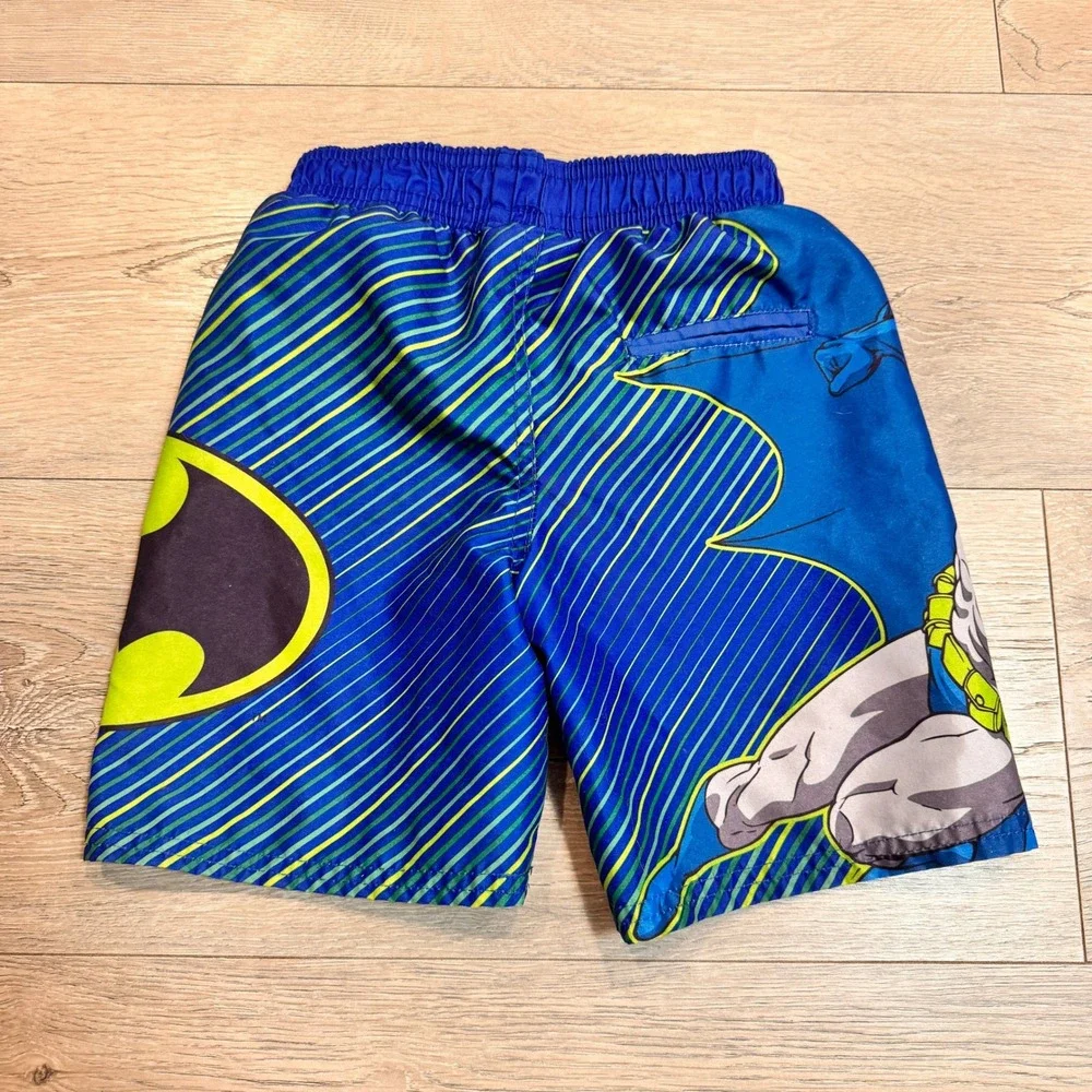 Batman Swim‎ Trunks Boys Swimwear Superhero Lined Size 4 Blue Lime Green